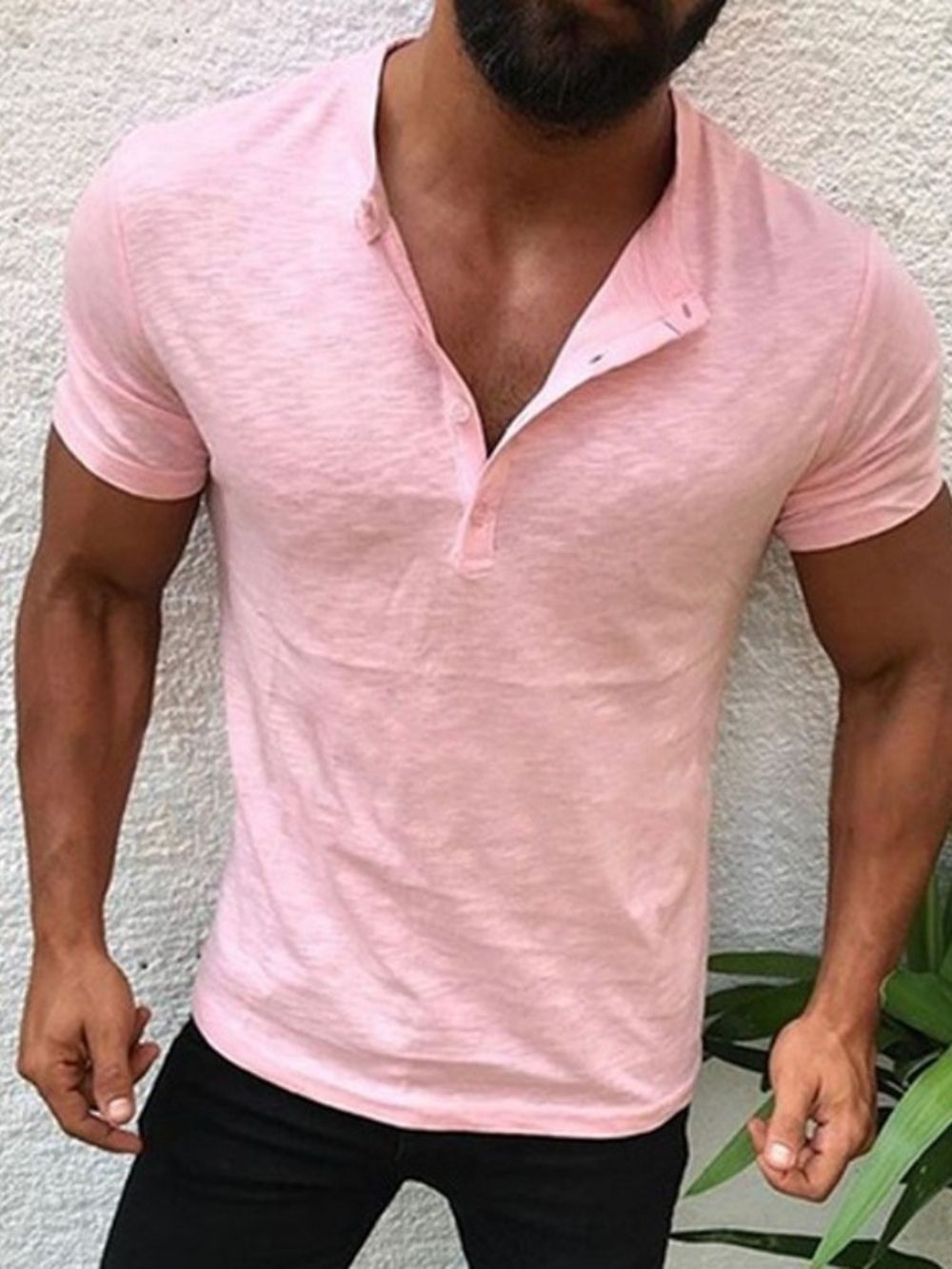 Camiseta Masculina Pulôver Casual Simples Com Botão Manga Curta