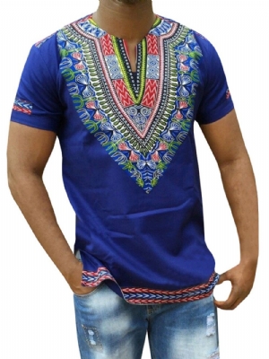 Camiseta Masculina Reta Com Estampa Africana Dashiki Com Decote Em V