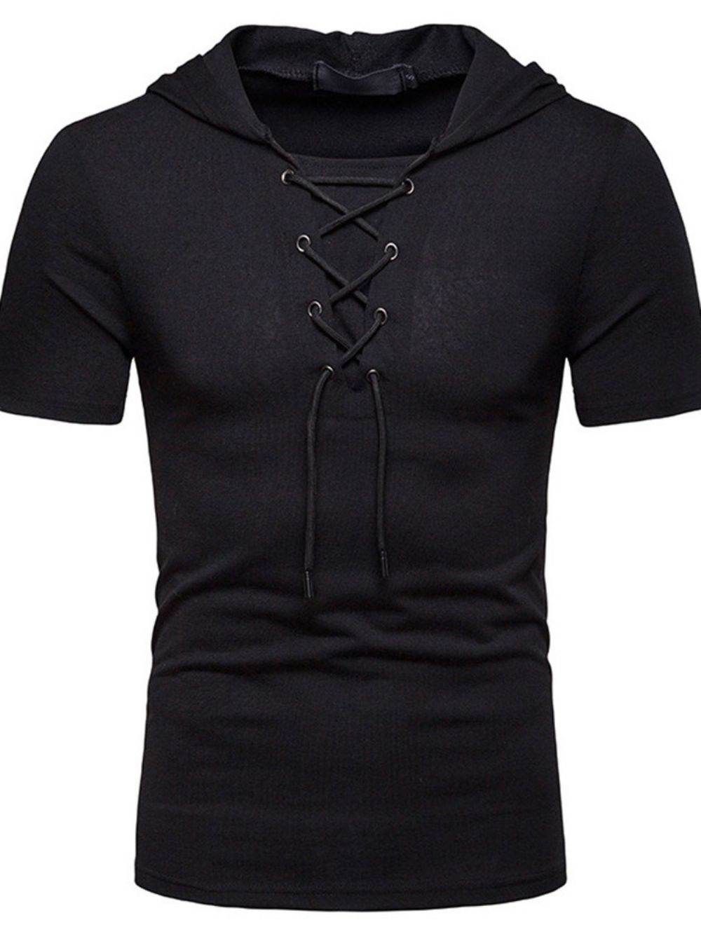 Camiseta Masculina Simples Com Capuz E Amarração Manga Curta