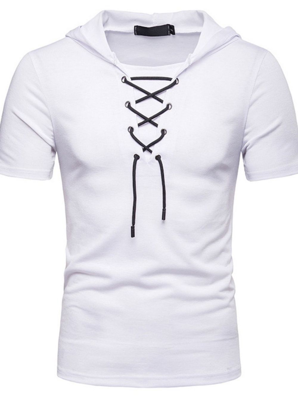 Camiseta Masculina Simples Com Capuz E Amarração Manga Curta