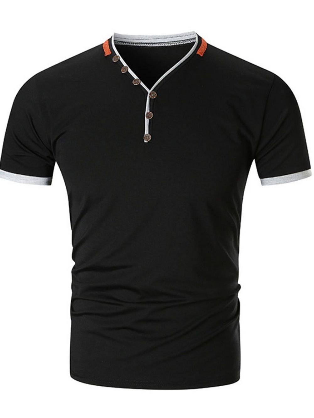 Camiseta Masculina Slim Com Decote Em V E Botão Color Block