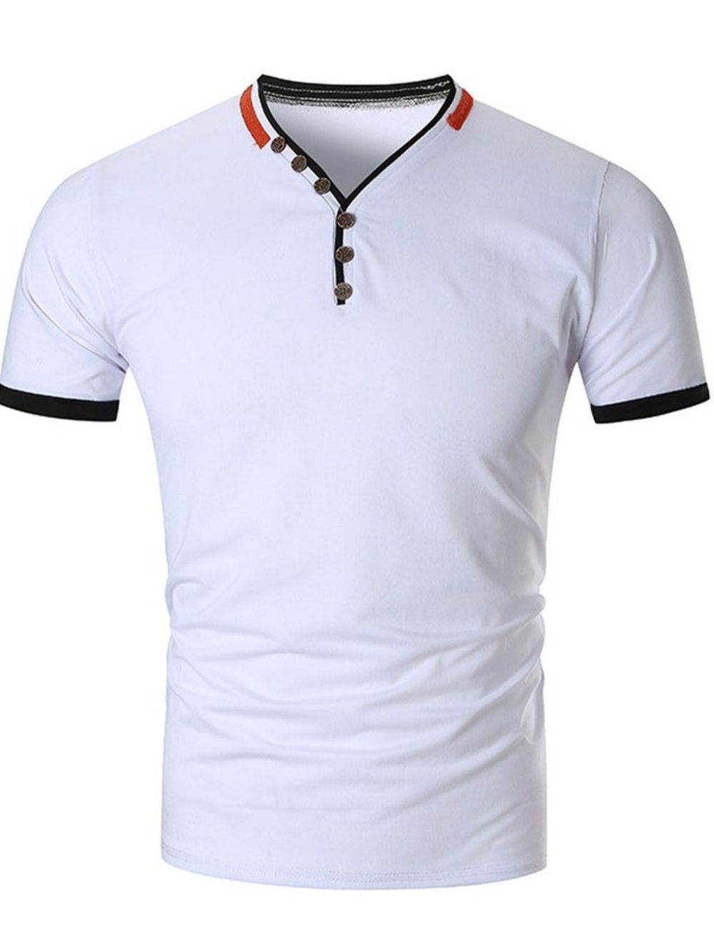 Camiseta Masculina Slim Com Decote Em V E Botão Color Block