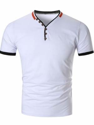 Camiseta Masculina Slim Com Decote Em V E Botão Color Block