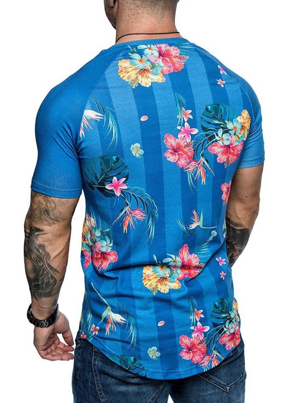 Camiseta Masculina Slim Com Estampa Floral Gola Redonda