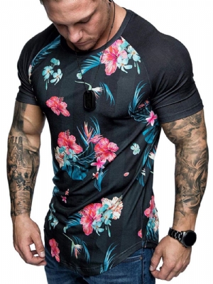 Camiseta Masculina Slim Com Estampa Floral Gola Redonda