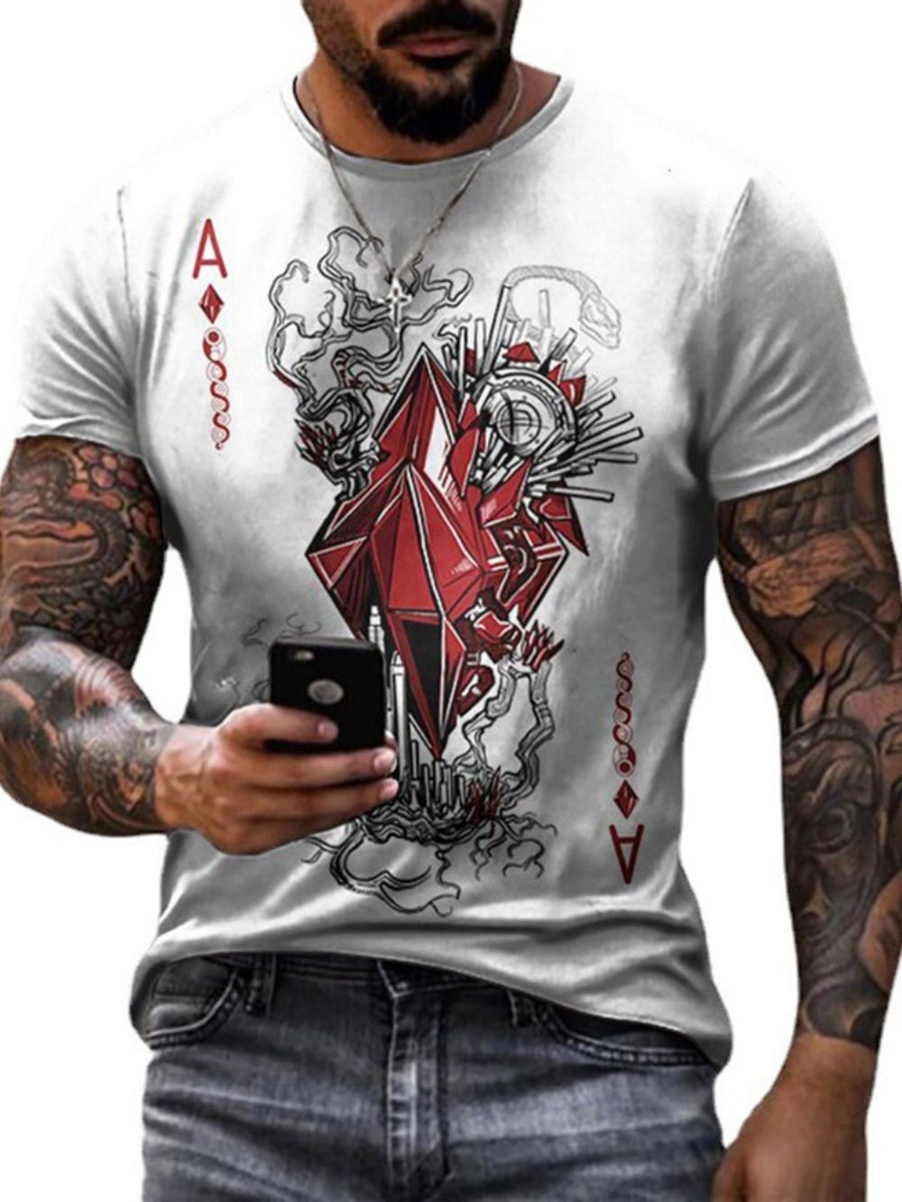 Camiseta Masculina Slim Com Estampa De Gola Redonda Casual Manga Curta