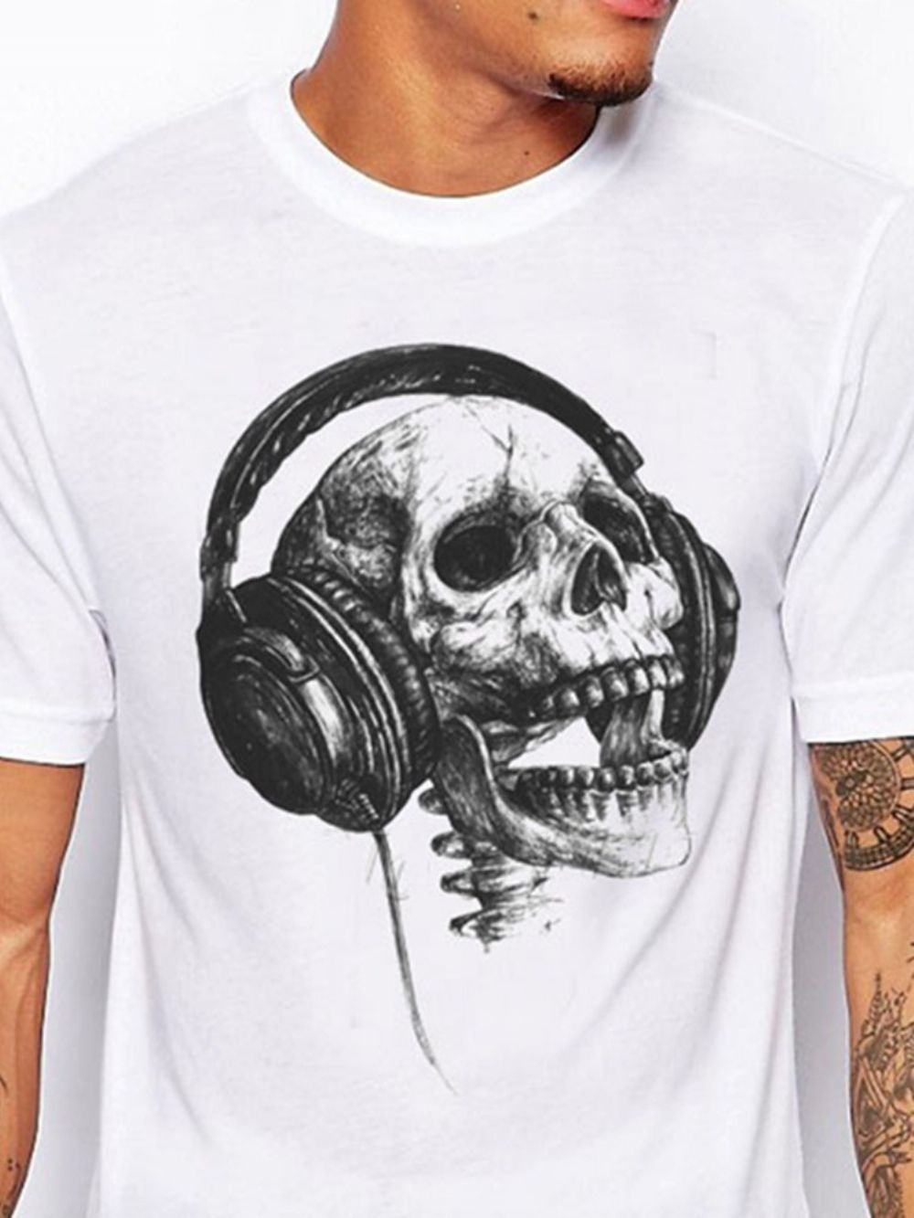 Camiseta Masculina Slim Manga Curta Casual Estampada Caveira