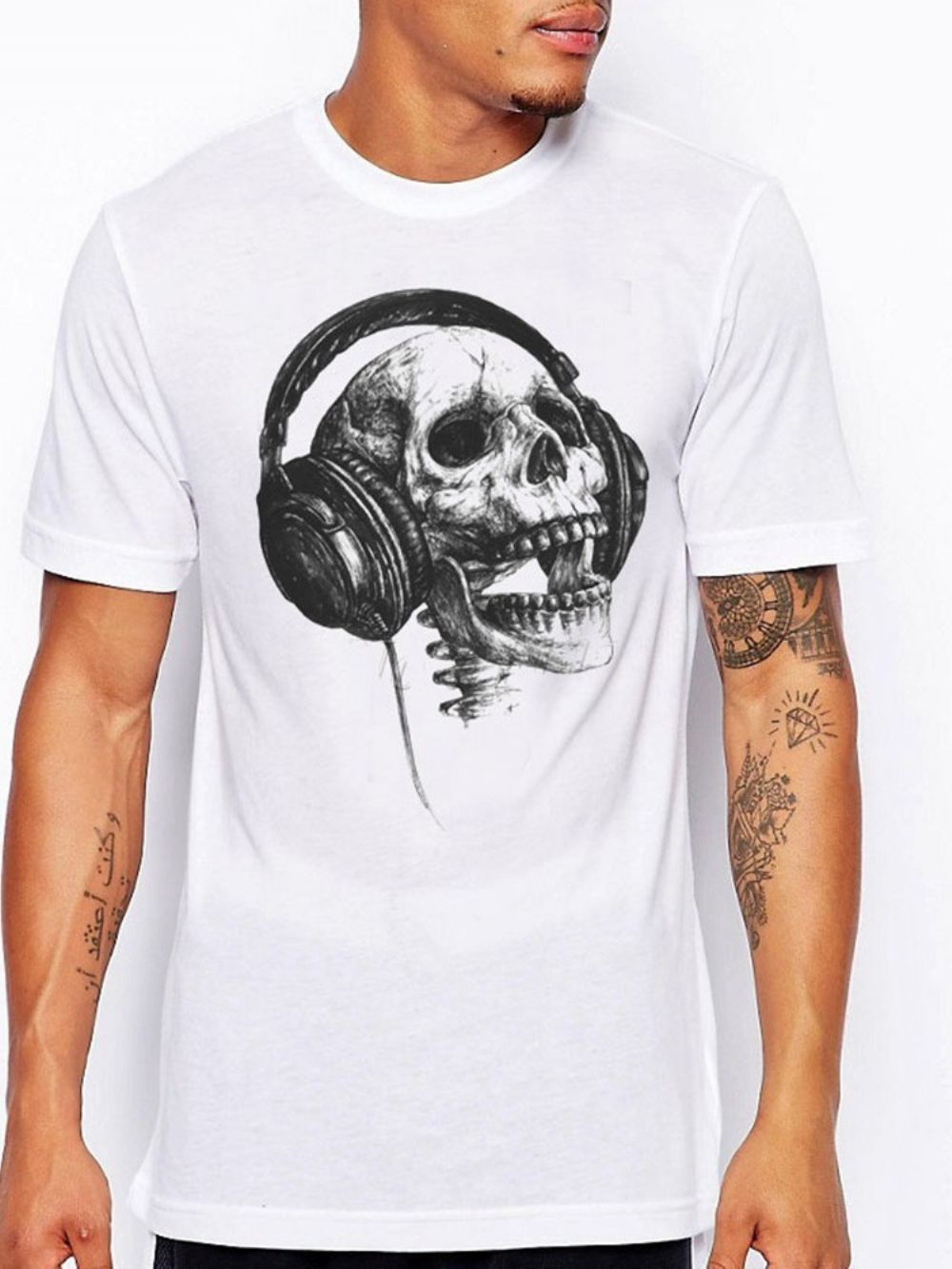 Camiseta Masculina Slim Manga Curta Casual Estampada Caveira