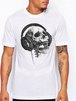 Camiseta Masculina Slim Manga Curta Casual Estampada Caveira