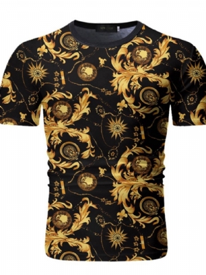 Camiseta Masculina Slim Manga Curta Casual Estampada Gola Redonda