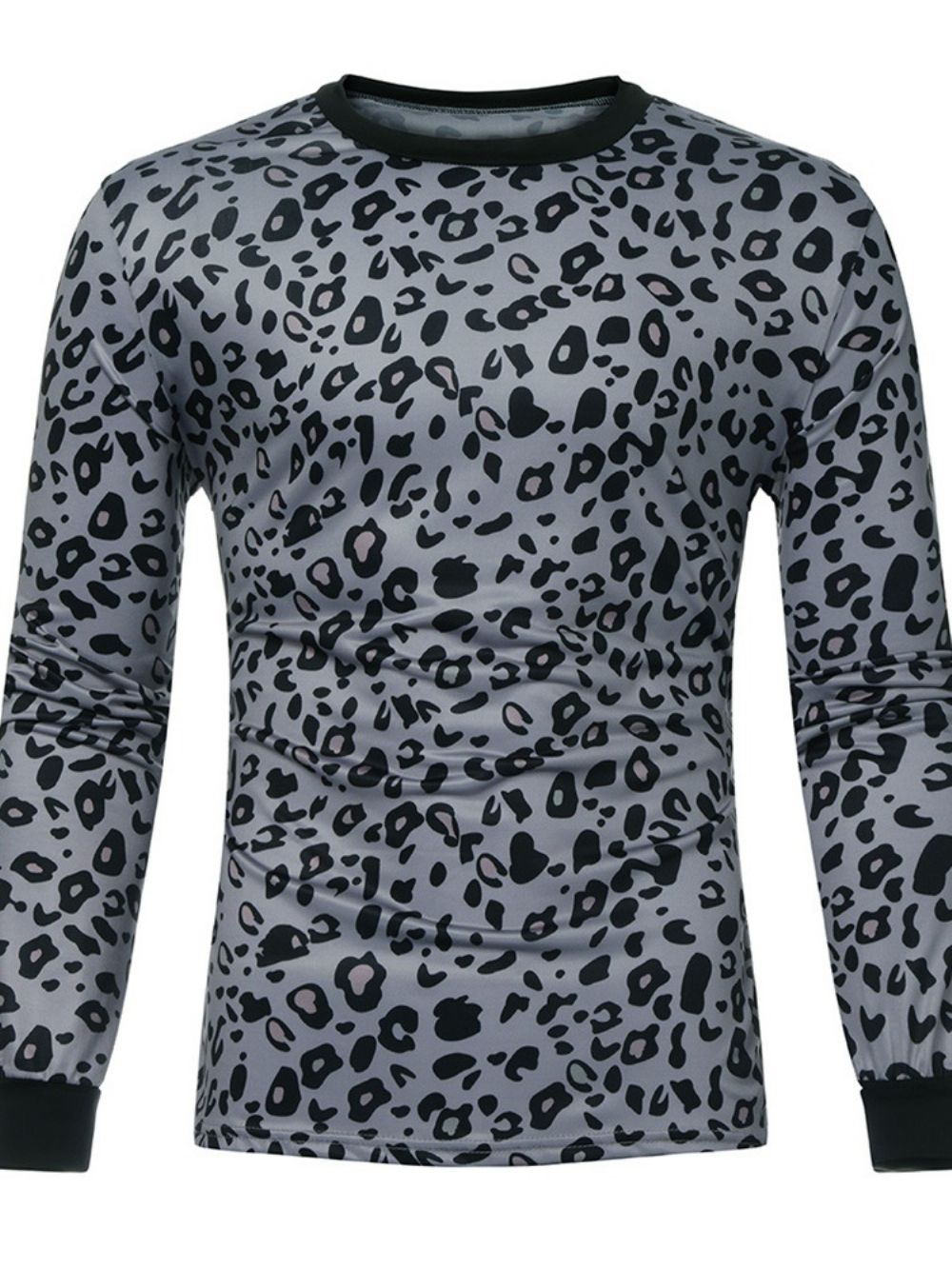 Camiseta Masculina Slim Manga Longa Gola Redonda Moda Leopardo