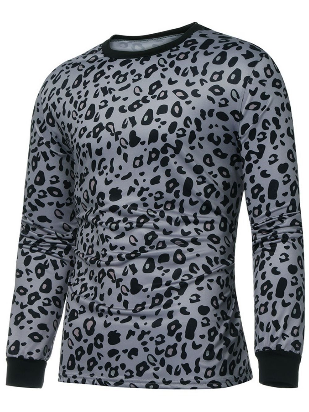 Camiseta Masculina Slim Manga Longa Gola Redonda Moda Leopardo