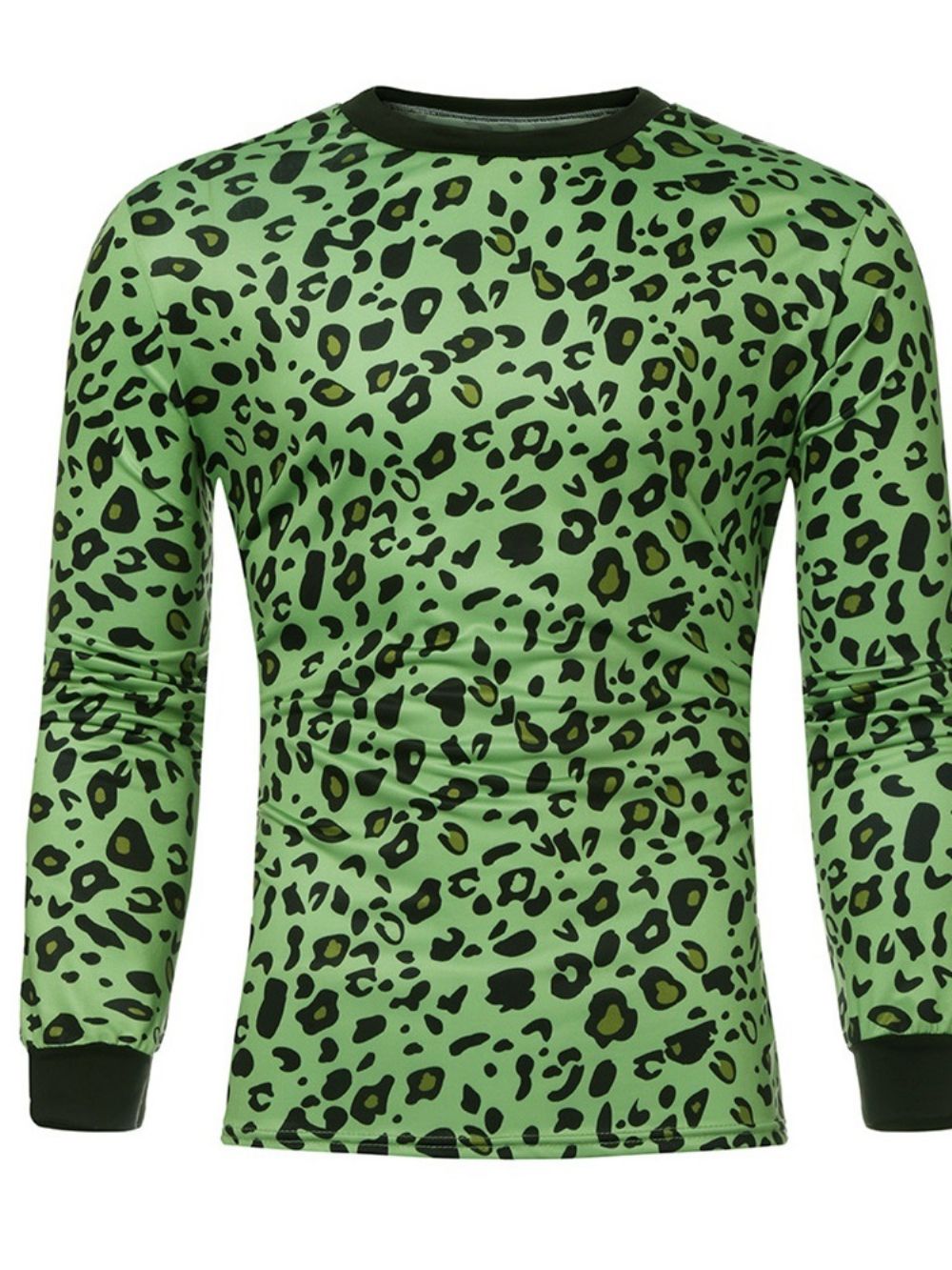 Camiseta Masculina Slim Manga Longa Gola Redonda Moda Leopardo