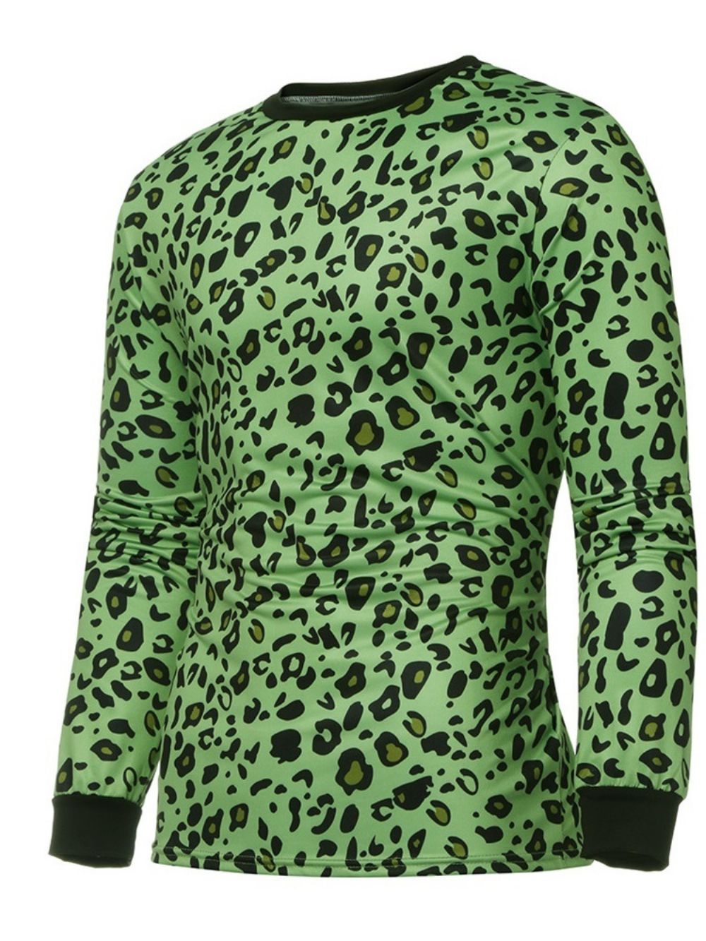 Camiseta Masculina Slim Manga Longa Gola Redonda Moda Leopardo