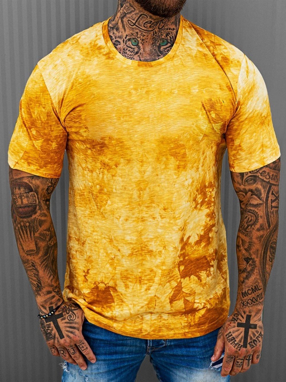 Camiseta Pulôver Casual Slim Com Gola Redonda Tie-Dye