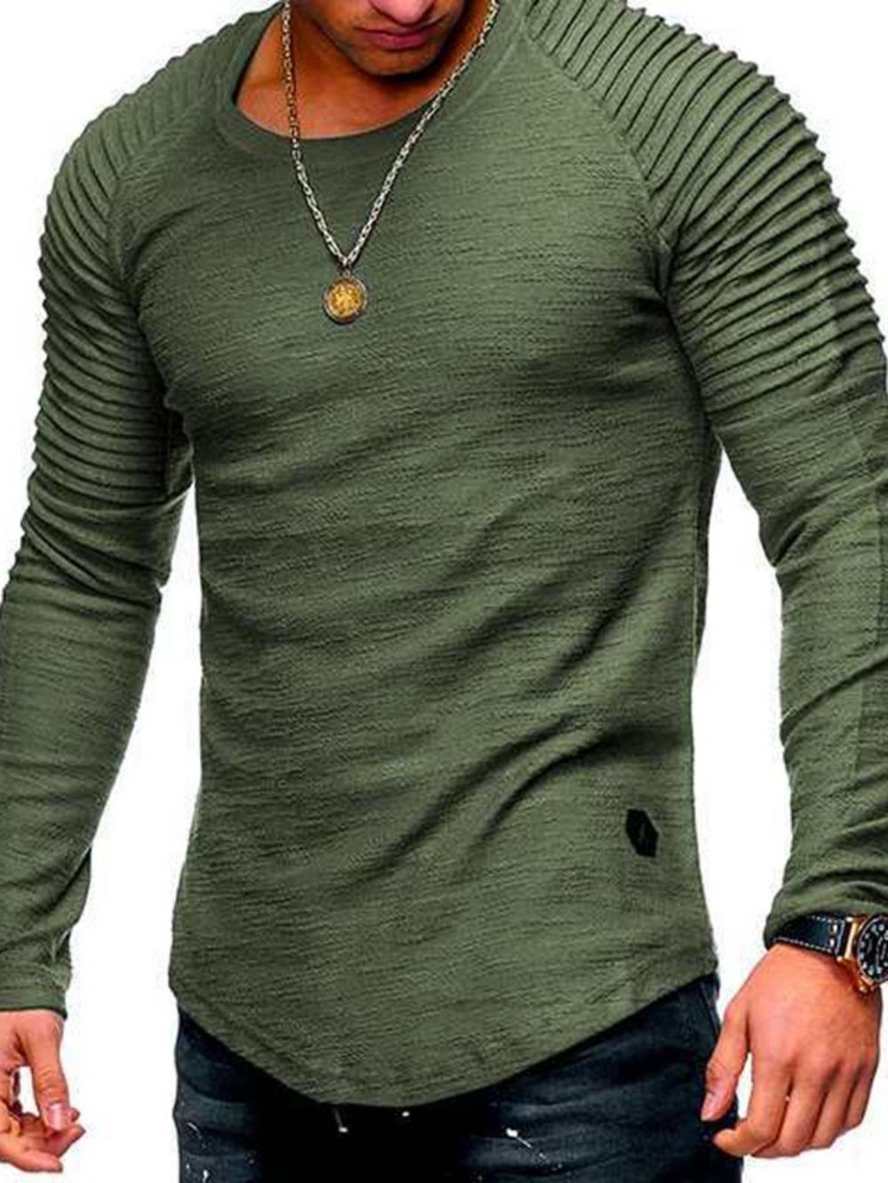 Camiseta Slim Plissada Simples Com Gola Redonda