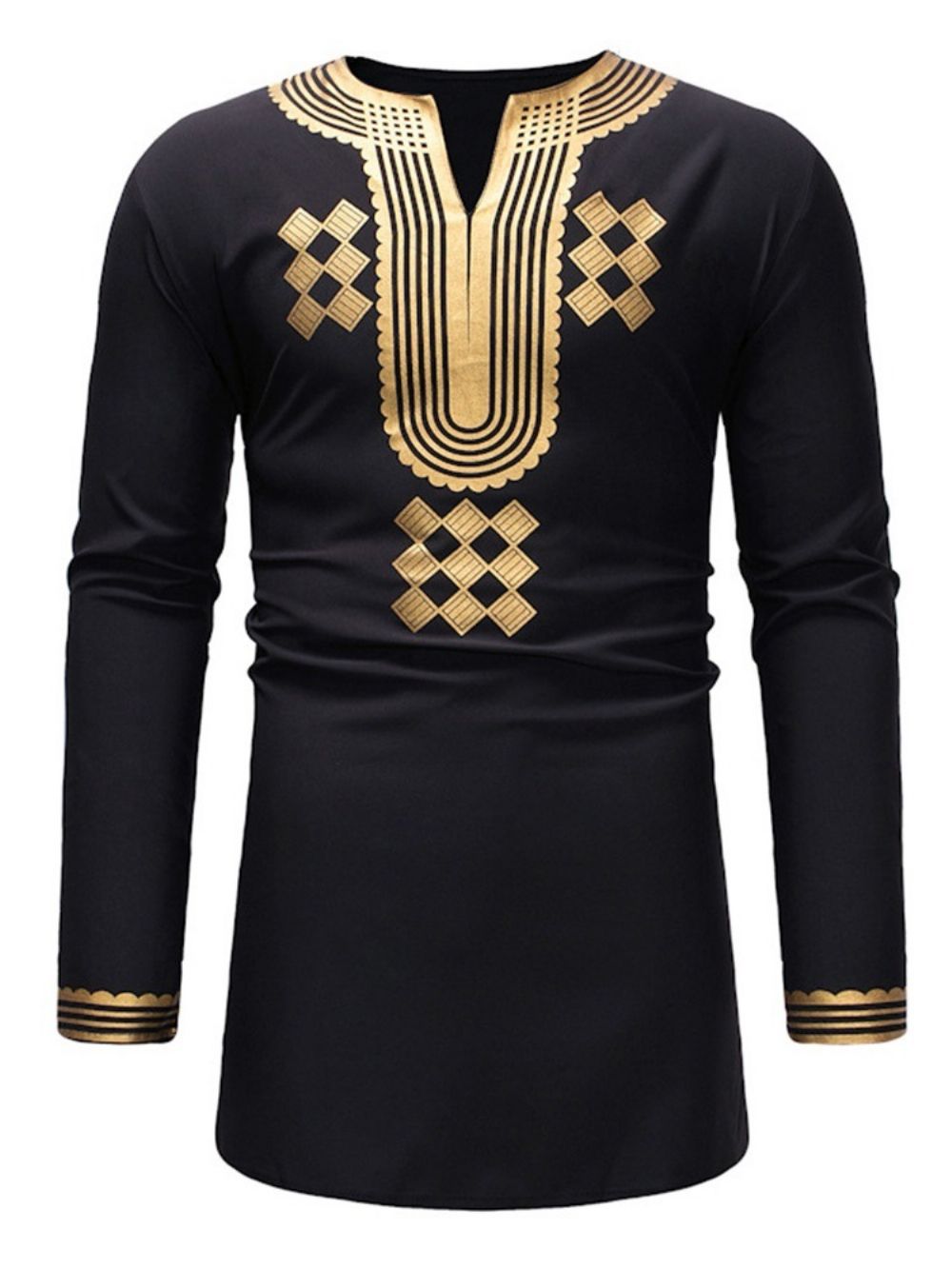 Camisetas Masculinas Casuais Com Estampa Geométrica Decote Em V Moda Africana Dashiki