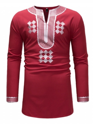 Camisetas Masculinas Casuais Com Estampa Geométrica Decote Em V Moda Africana Dashiki