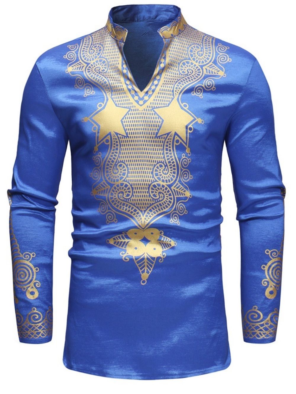 Camisetas Masculinas Casuais Moda Africana Dashiki Estampa Dourada