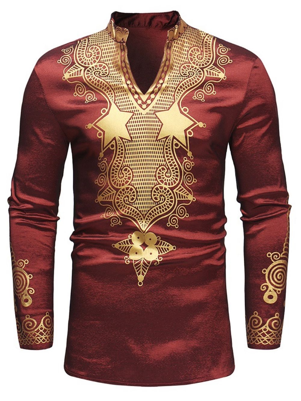 Camisetas Masculinas Casuais Moda Africana Dashiki Estampa Dourada