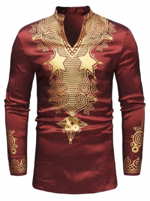 Camisetas Masculinas Casuais Moda Africana Dashiki Estampa Dourada