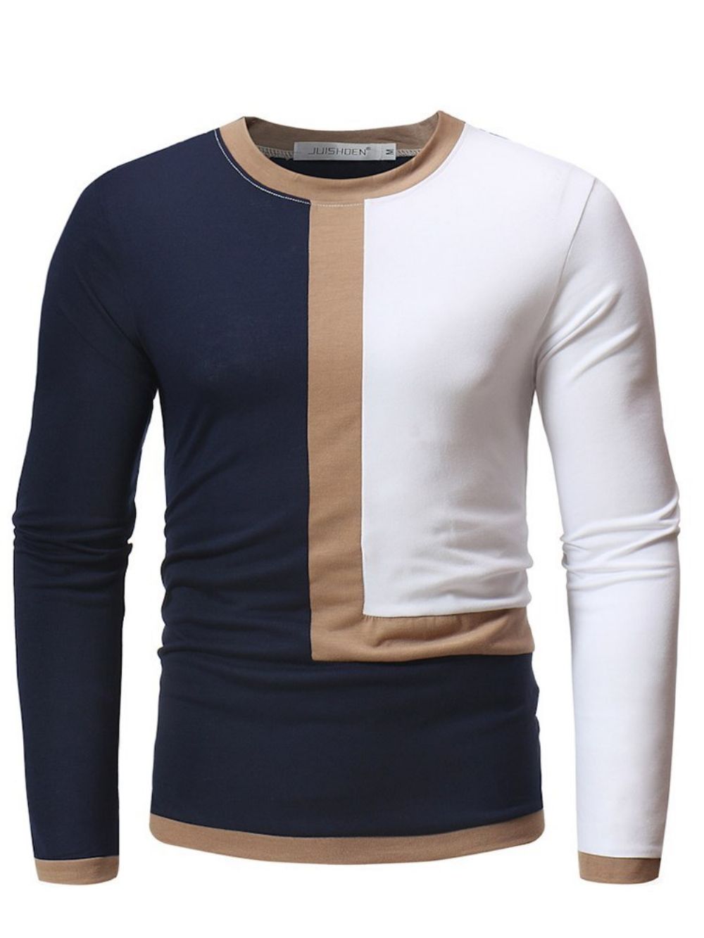 Camisetas Masculinas Casuais Patchwork Color Block Slim Scoop