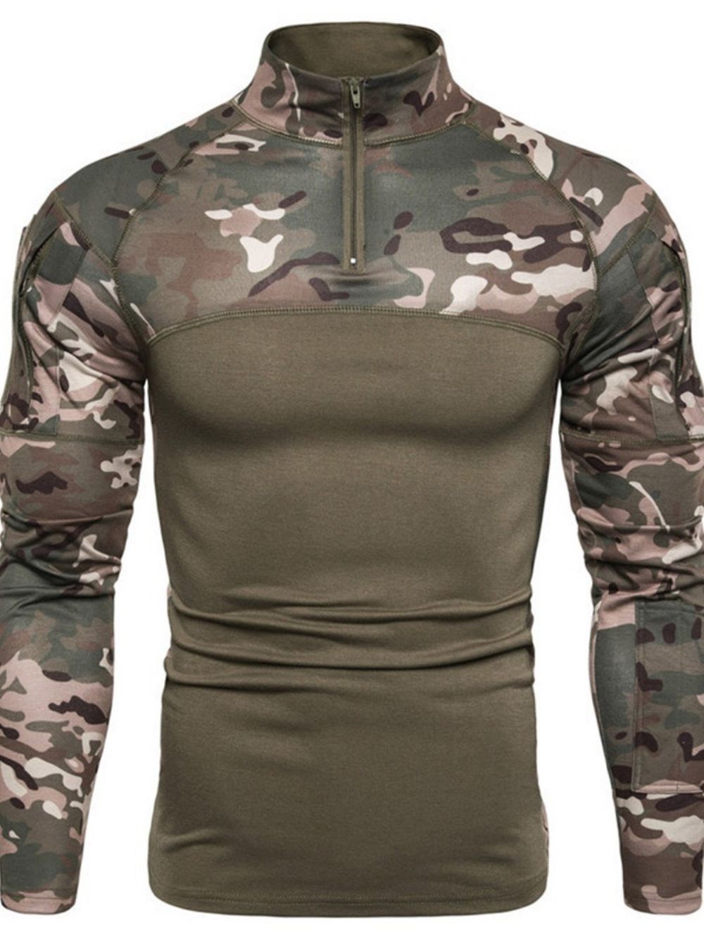 Camuflagem Casual Gola De Pé Masculina Slim Manga Longa