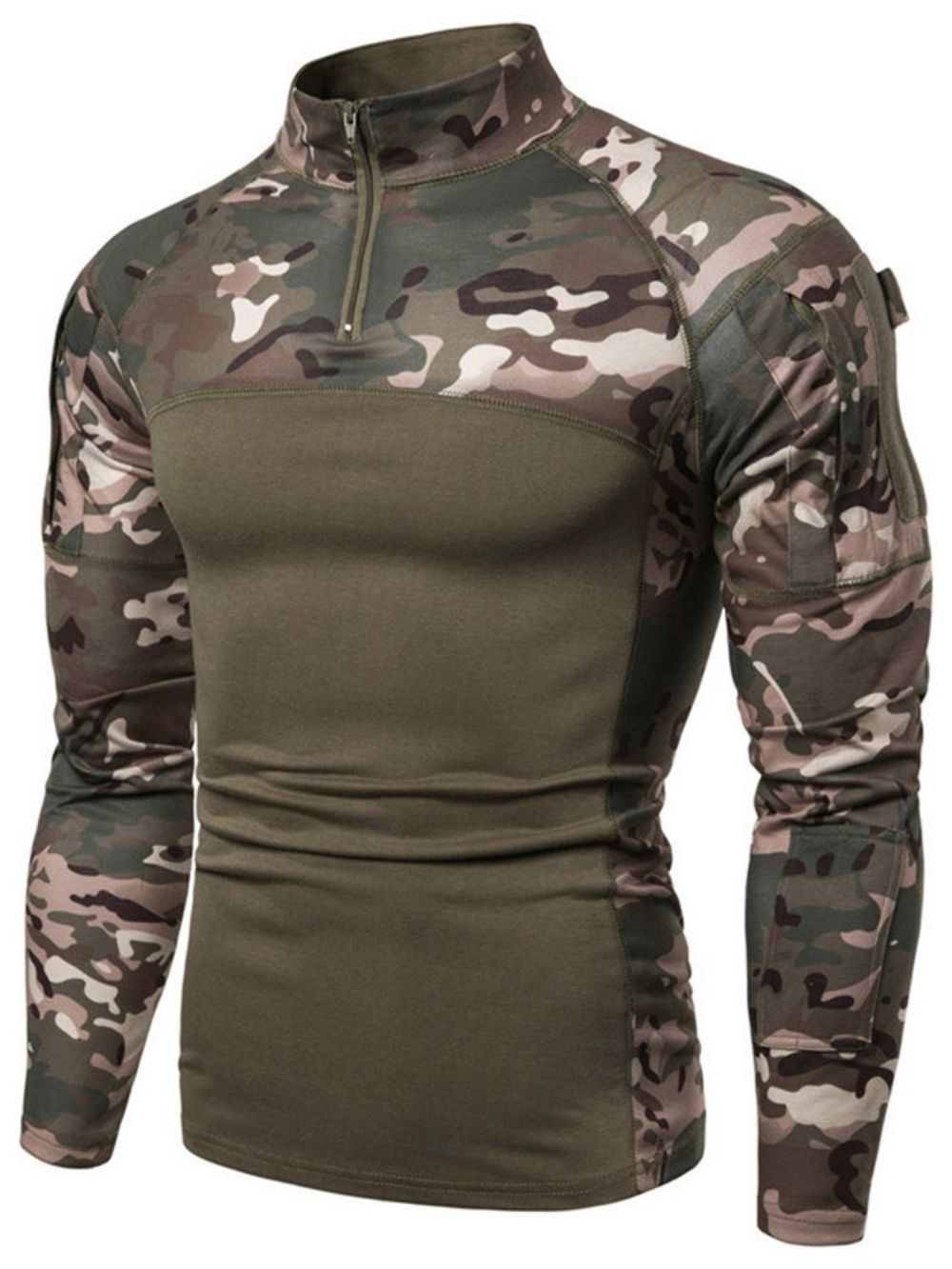 Camuflagem Casual Gola De Pé Masculina Slim Manga Longa