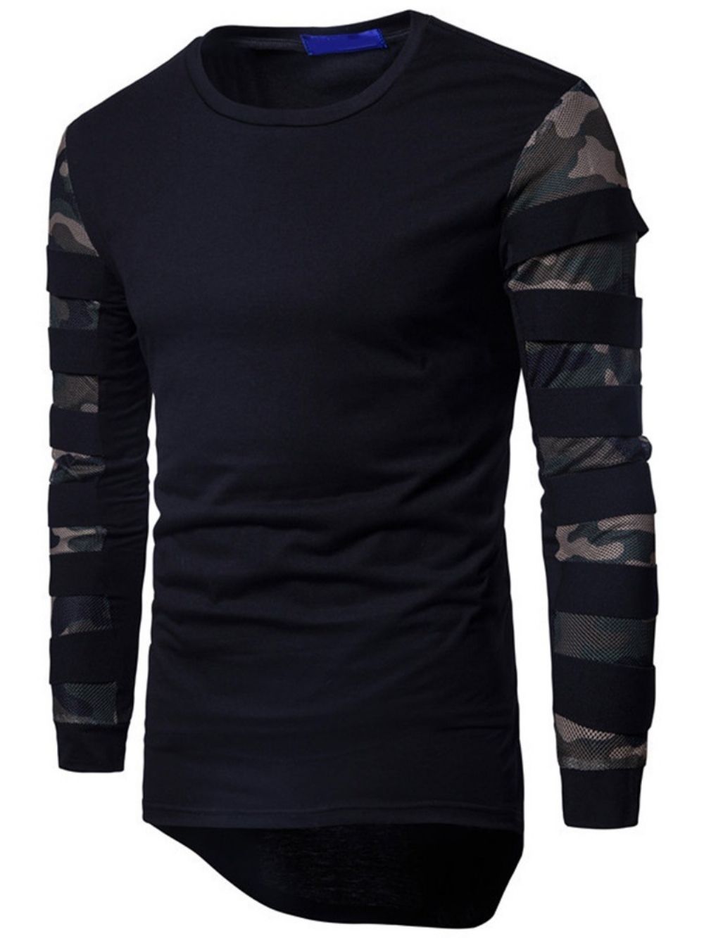 Camuflagem Casual Gola Redonda Slim Manga Longa Camiseta