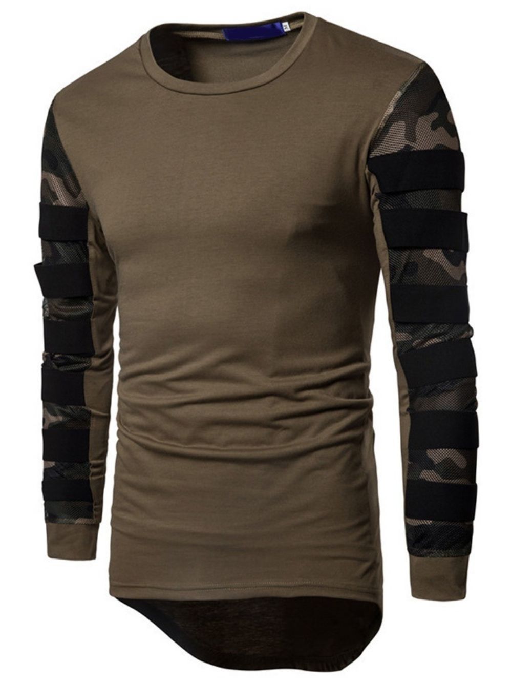 Camuflagem Casual Gola Redonda Slim Manga Longa Camiseta