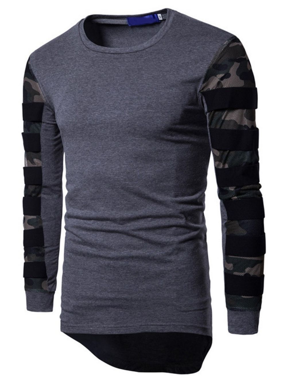 Camuflagem Casual Gola Redonda Slim Manga Longa Camiseta