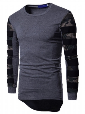 Camuflagem Casual Gola Redonda Slim Manga Longa Camiseta