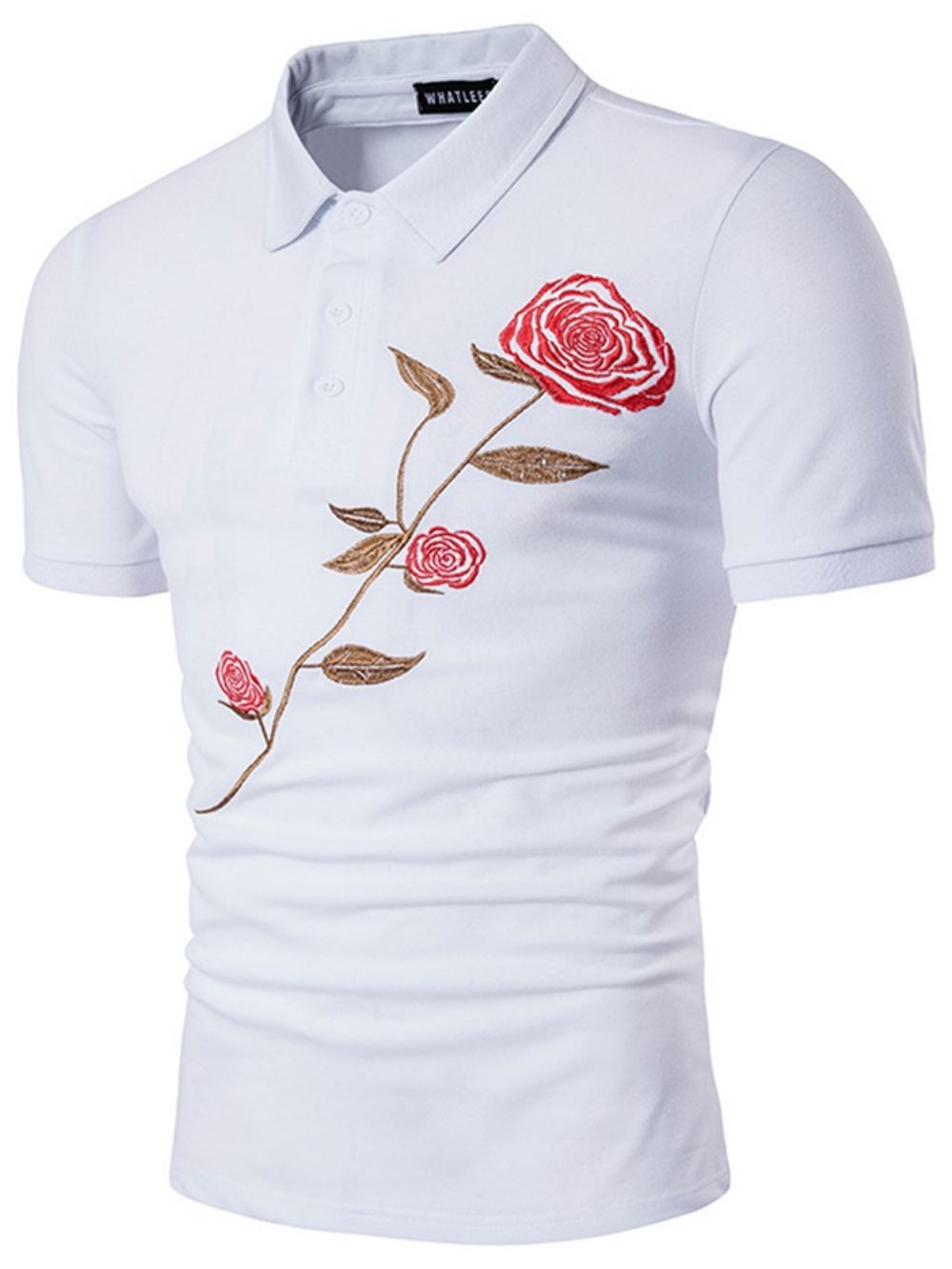 T-Shirt Polo Slim Estampada Floral Rosa Para Roupas Masculinas