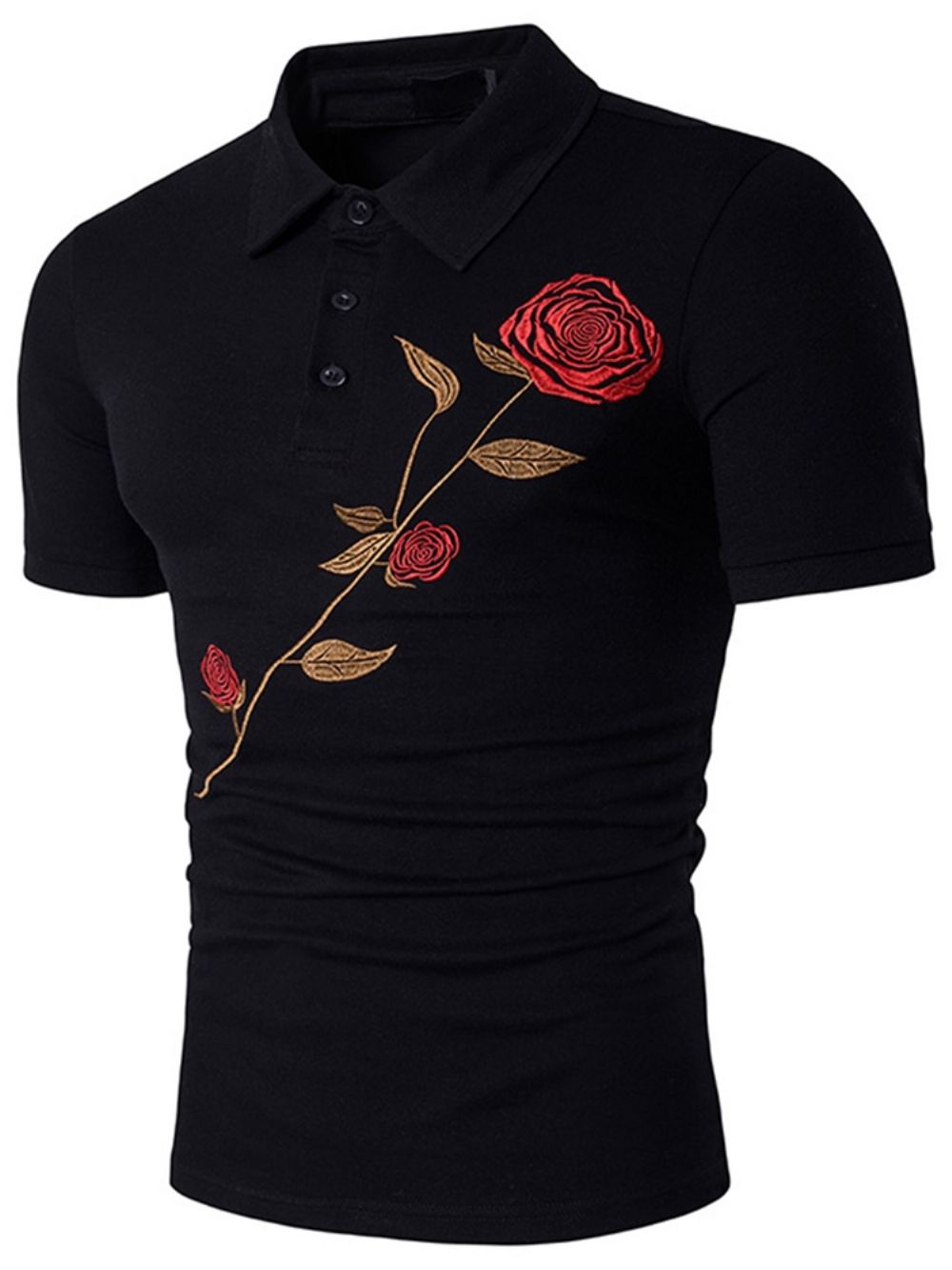 T-Shirt Polo Slim Estampada Floral Rosa Para Roupas Masculinas