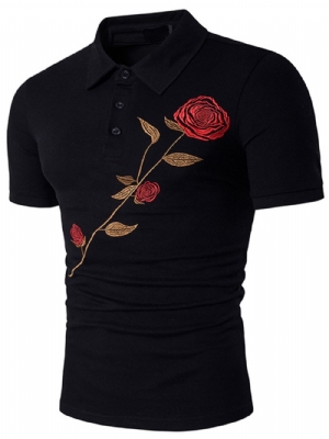 T-Shirt Polo Slim Estampada Floral Rosa Para Roupas Masculinas