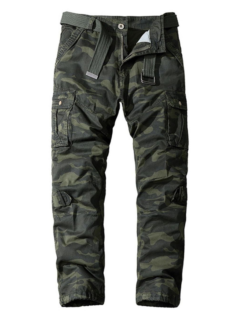 Calça Casual Com Estampa De Camuflagem Cintura Média Com Zíper