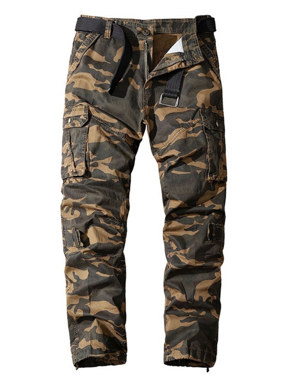 Calça Casual Com Estampa De Camuflagem Cintura Média Com Zíper