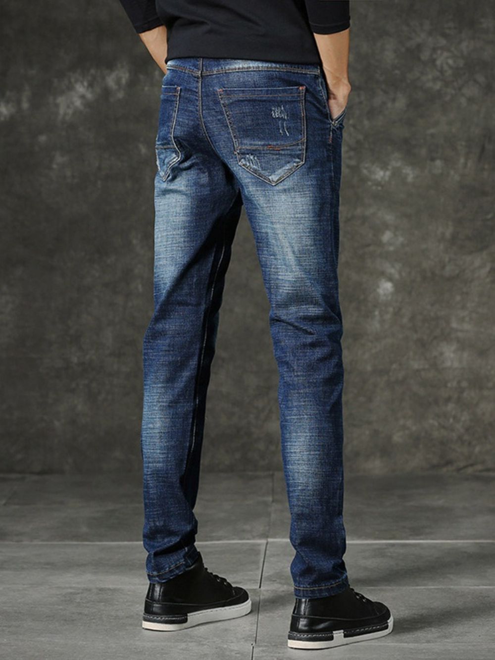 Calça Jeans Casual Hole Simples Zíper Cintura Média