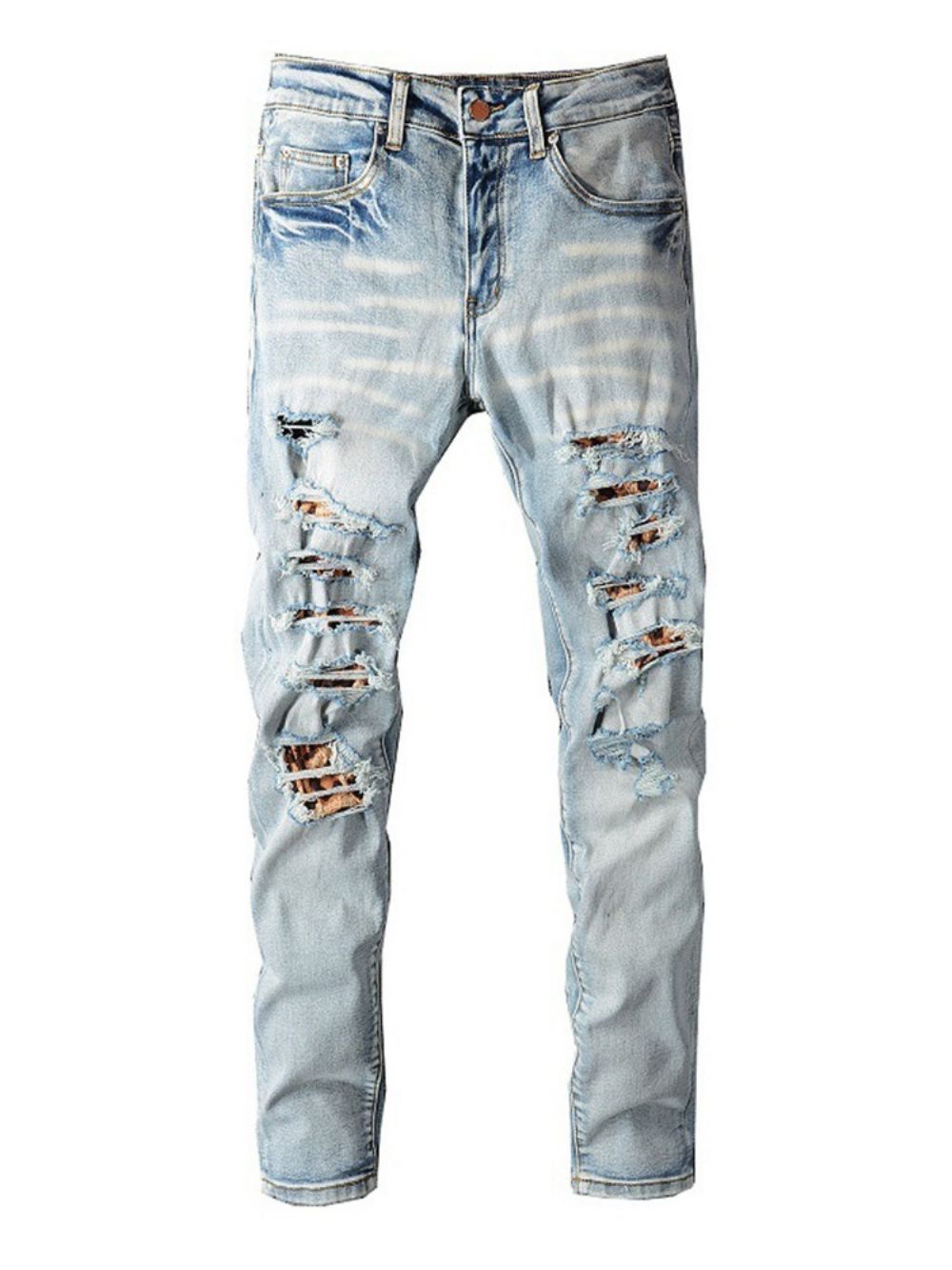 Calça Jeans Casual Hole Straight Zíper Cintura Média