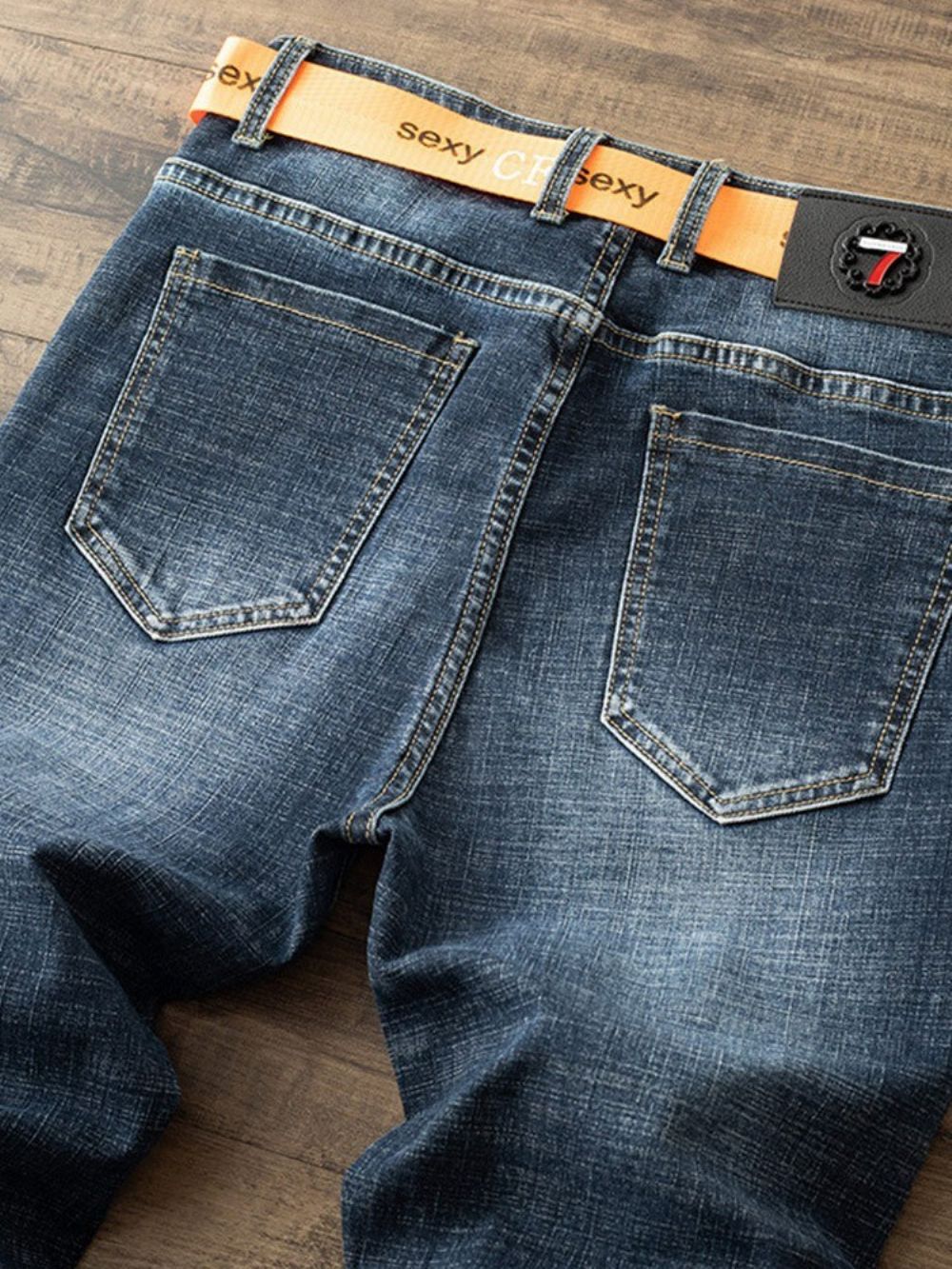 Calça Jeans De Cintura Média Europeia De Bolso Reta