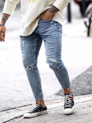 Calça Jeans Masculina De Bolso Simples Com Zíper