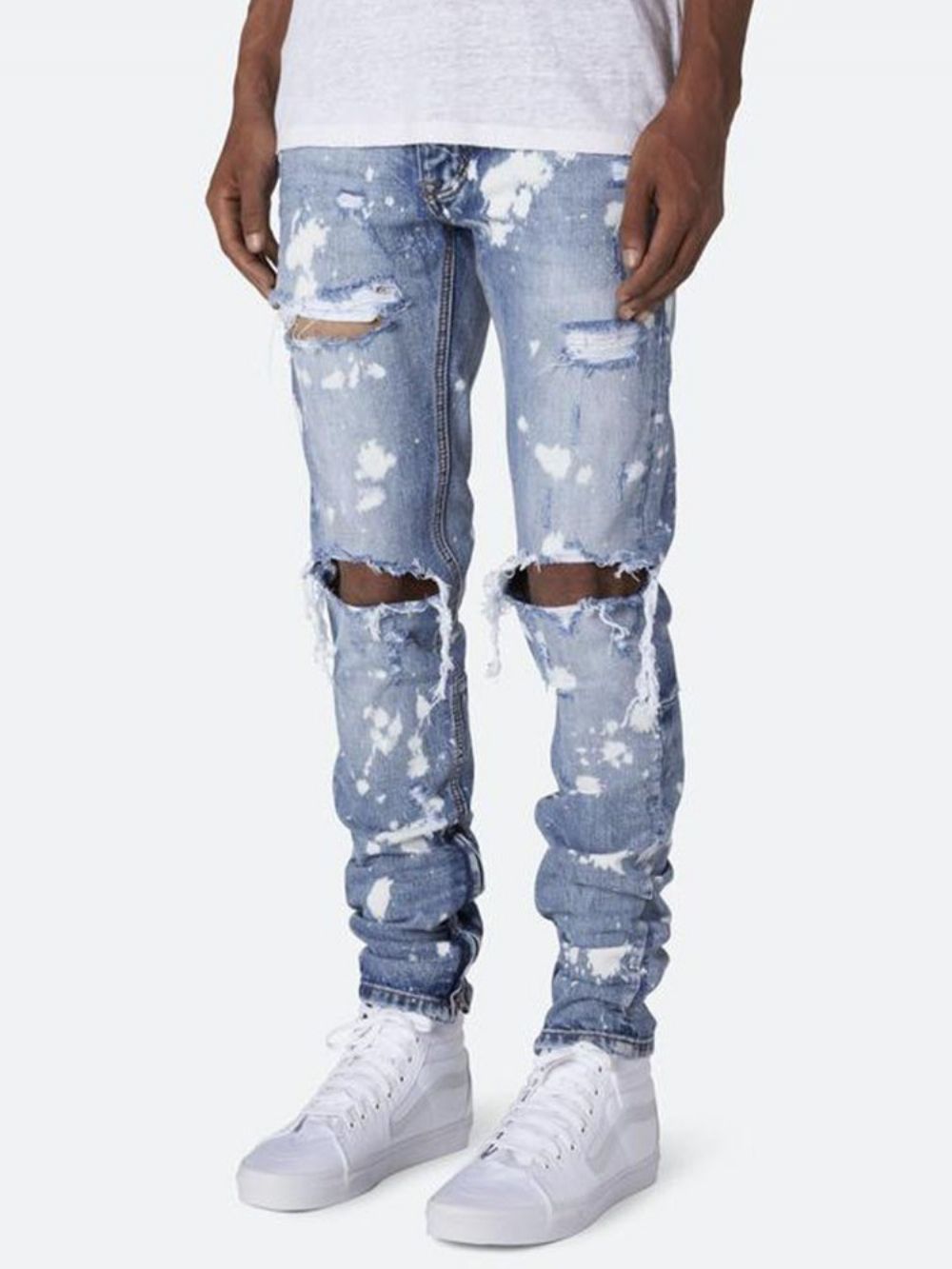 Calça Jeans Masculina Casual Cintura Média Com Zíper