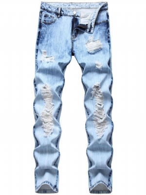 Calça Jeans Masculina Casual Com Zíper Liso E Liso Oco