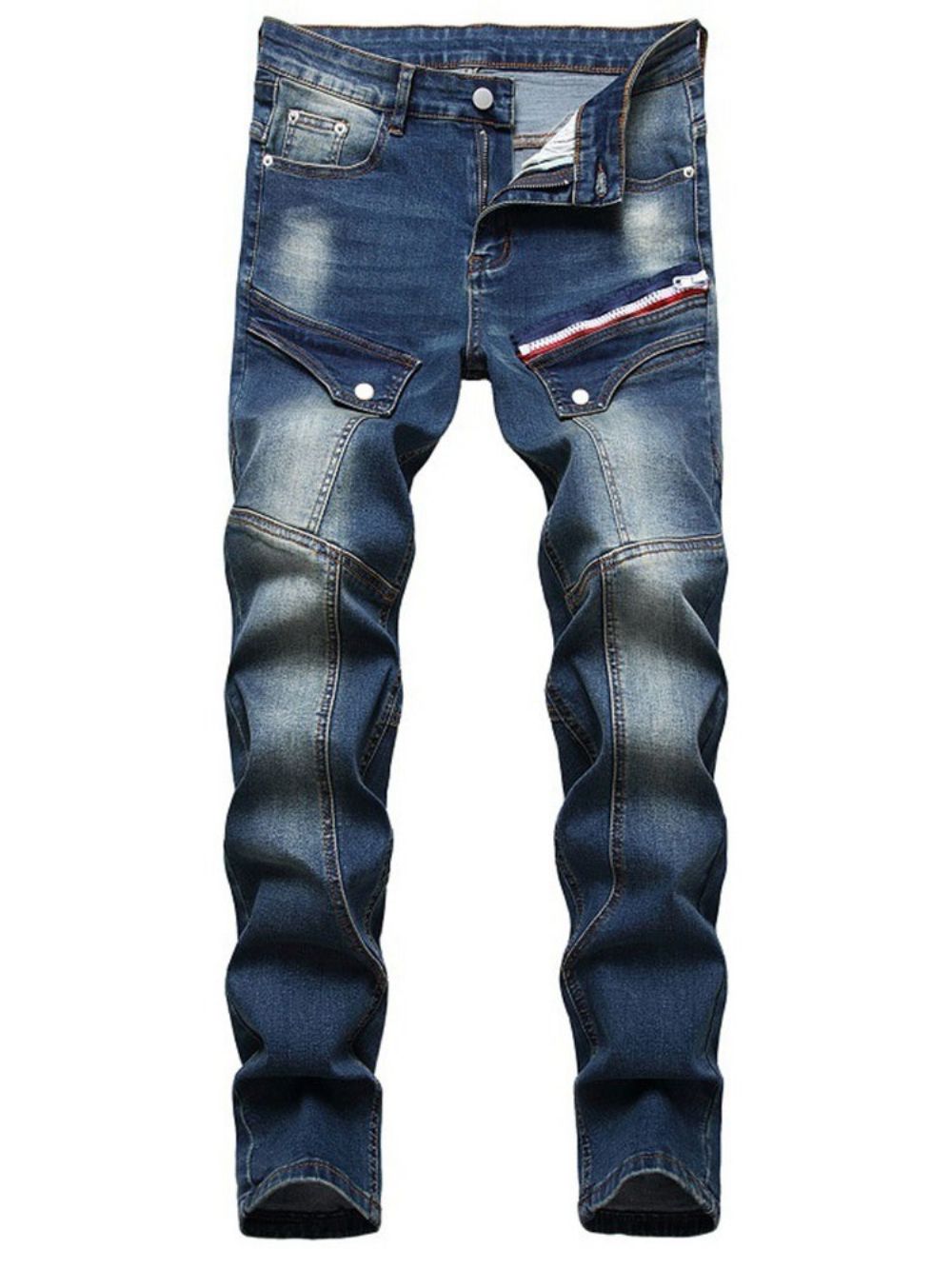 Calça Jeans Masculina Cintura Média Com Zíper Reto