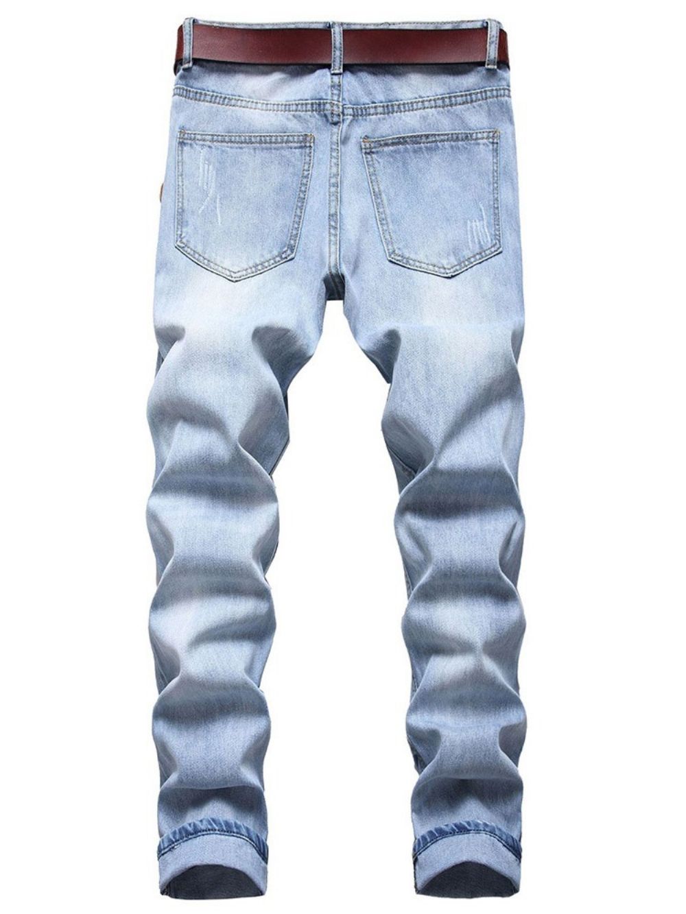 Calça Jeans Masculina De Cintura Média Com Zíper Simples E Reta Usada