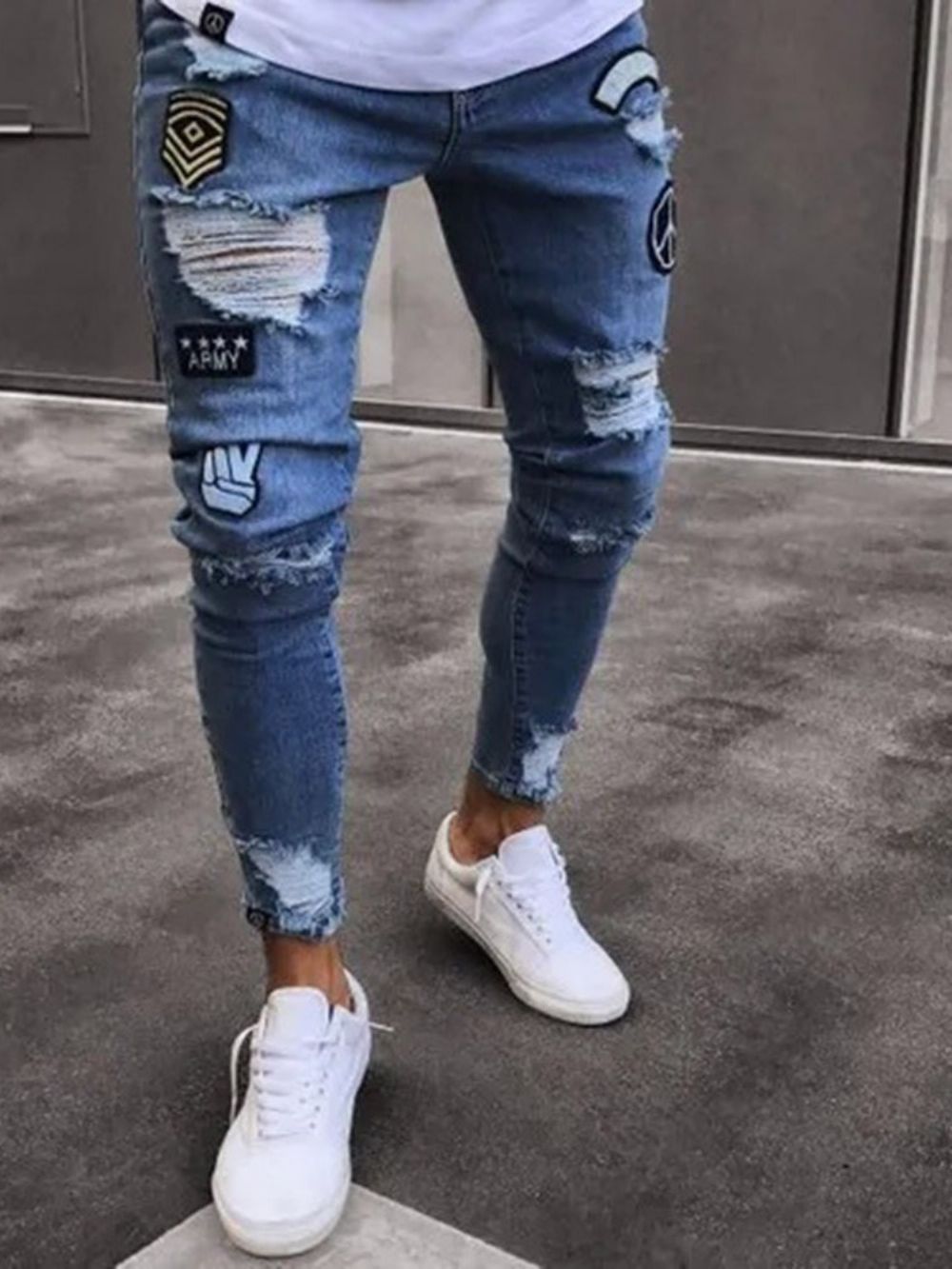 Calça Jeans Masculina Com Estampa De Lápis Casual Com Zíper