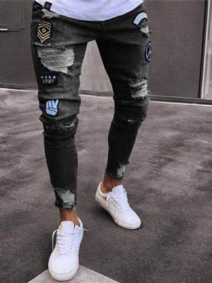 Calça Jeans Masculina Com Estampa De Lápis Casual Com Zíper