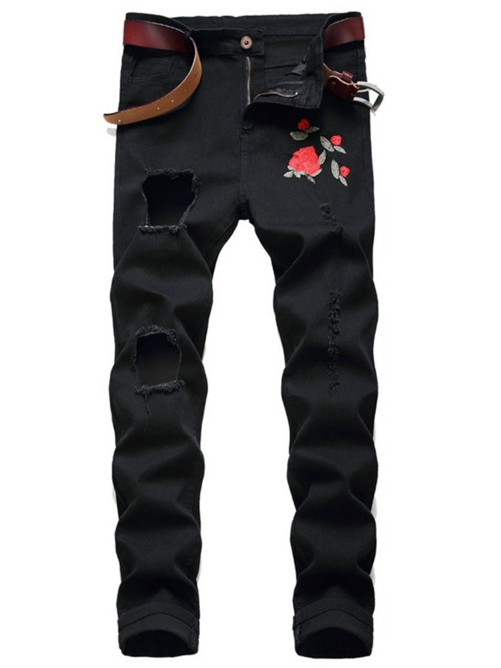 Calça Jeans Masculina Com Estampa Reta Casual Com Zíper