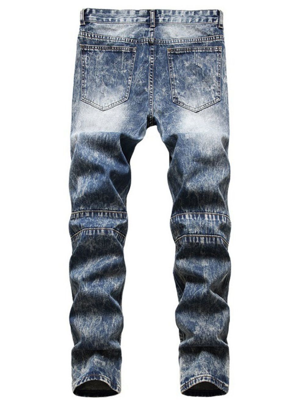 Calça Jeans Masculina Com Zíper E Cintura Média Com Furo Reto