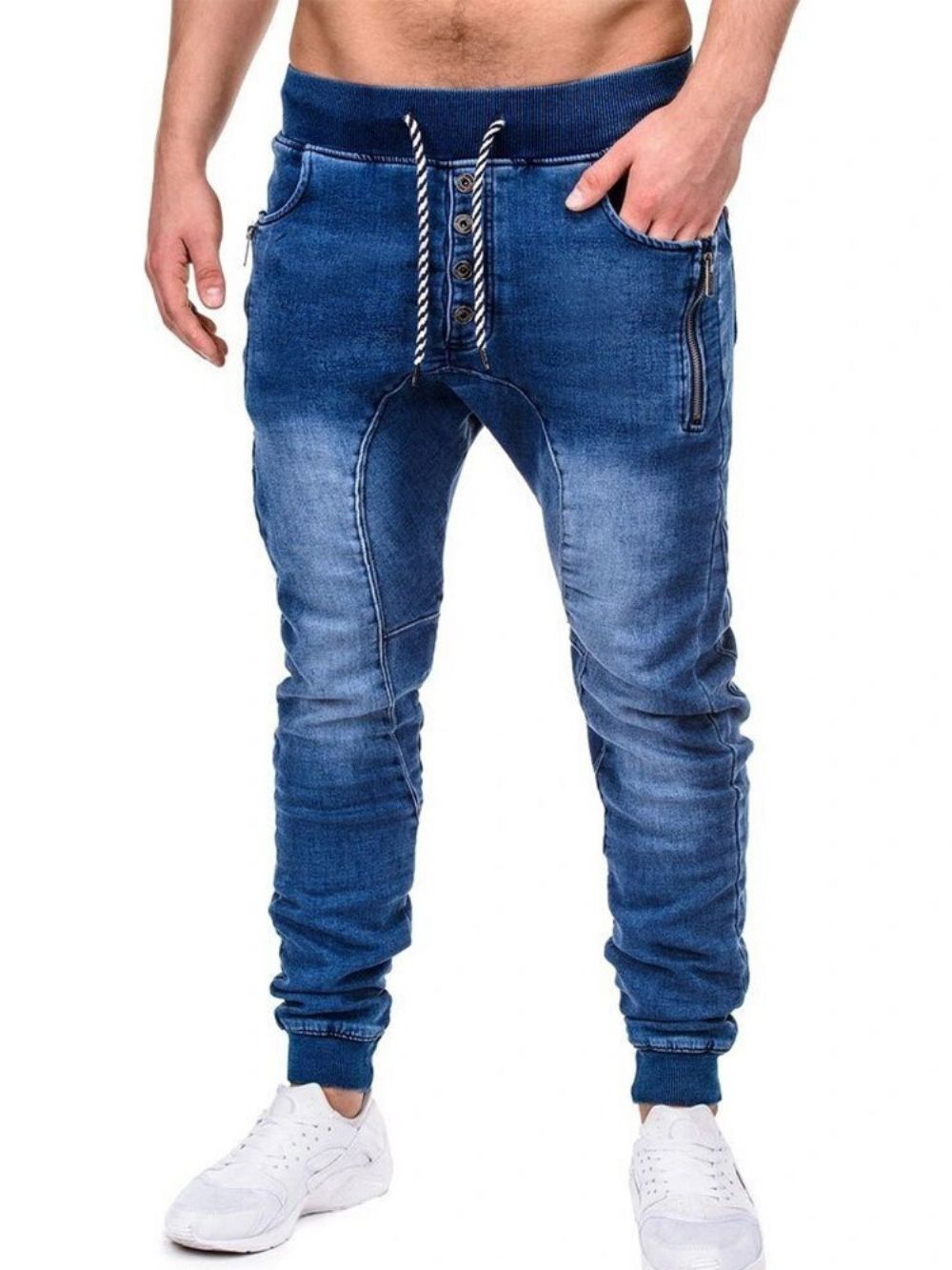 Calça Jeans Masculina Com Zíper Simples Com Cadarço Casual